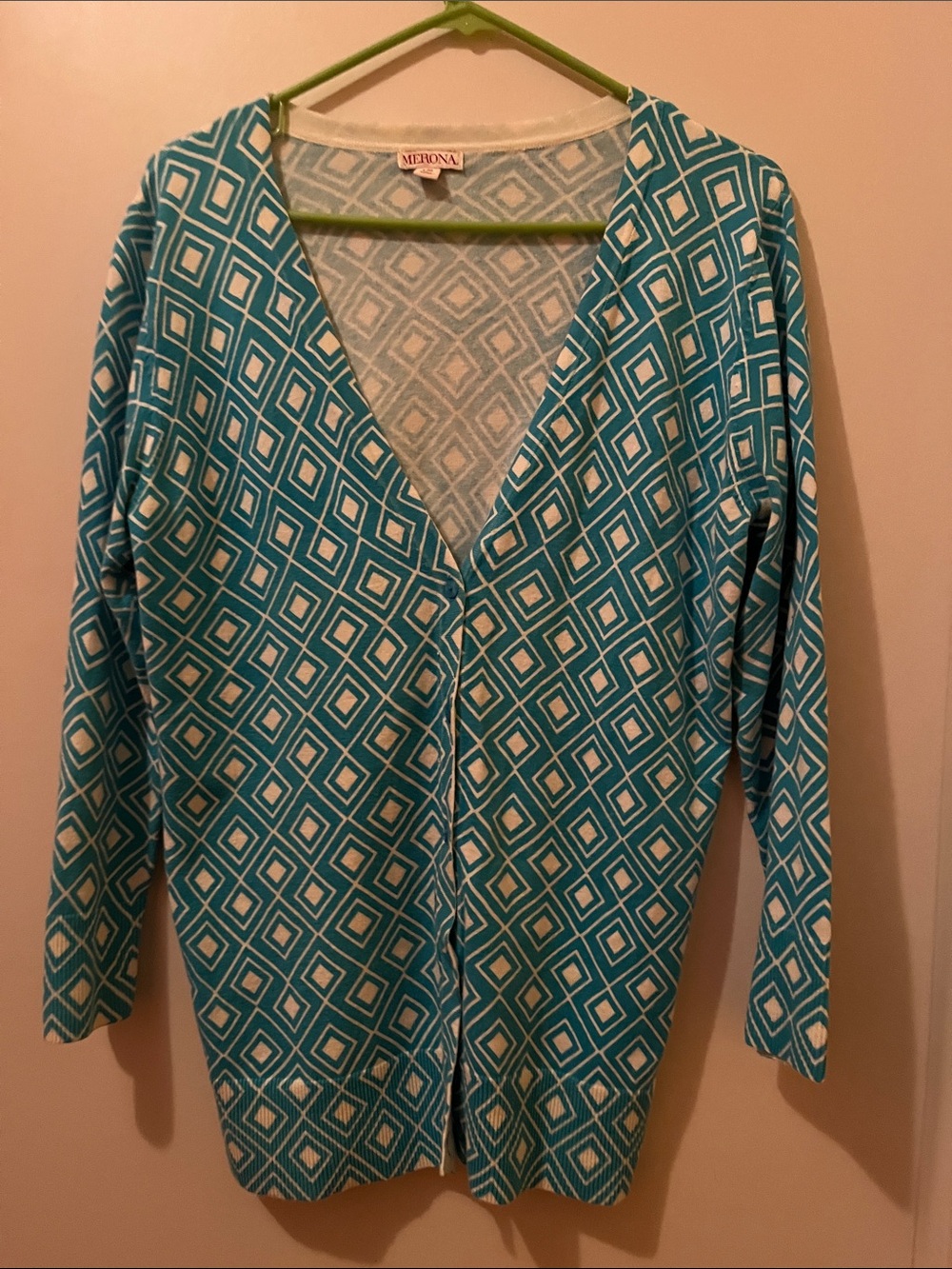 Merona Teal & White Geometric Cardigan